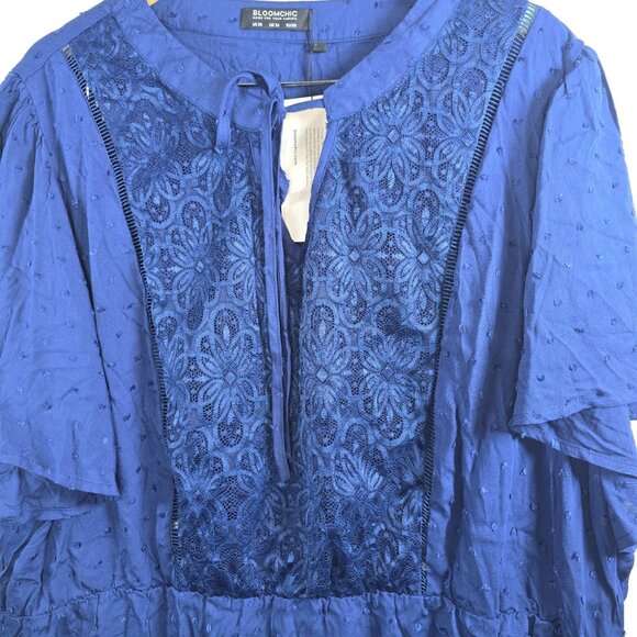 Bloomchic Lace Front, Swissdot, V-Neck Ties, Short Slv, Blouson Top, US 28, NWT - Picture 4 of 9